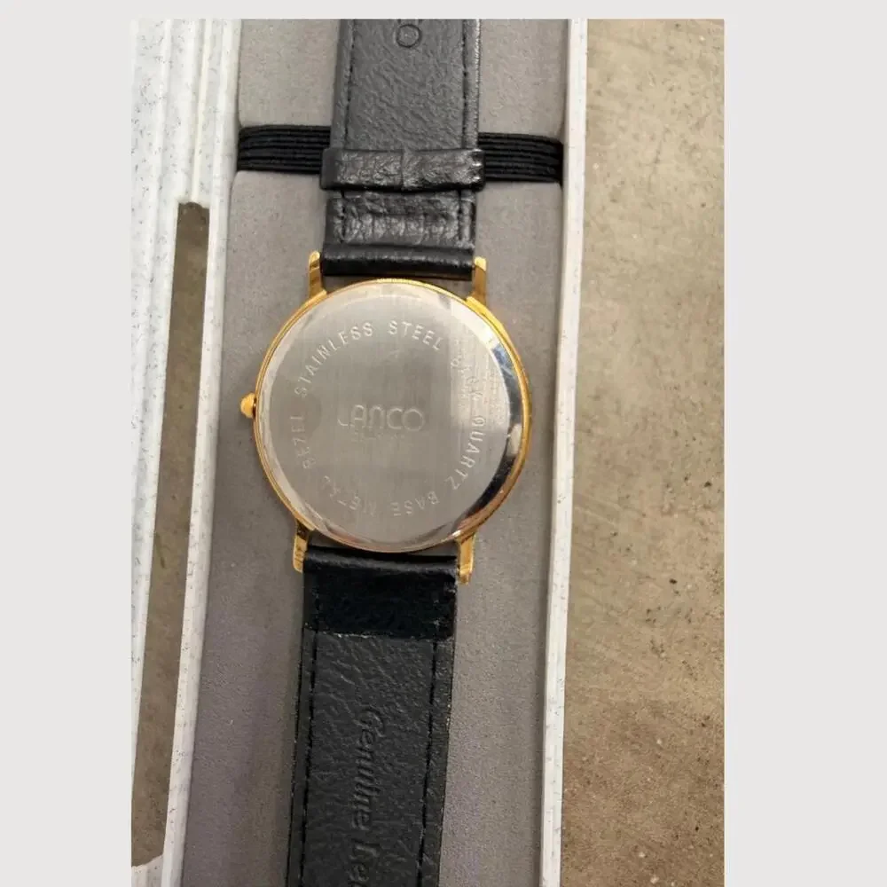 Lanco Swiss Quartz Watch Black Leather Strap Classic Minimalist Timepiece